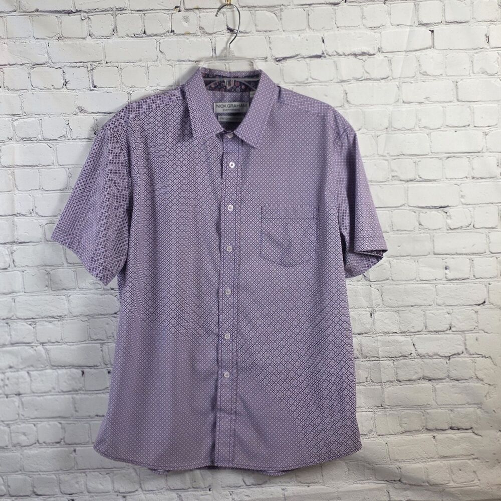 Nick Graham Men's Large Lavender Geometric Everwhere S/S Button Up Shirt